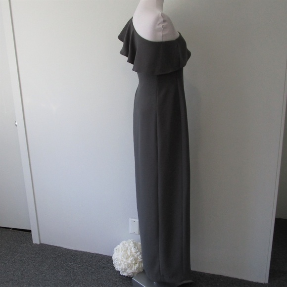 SALE! Calvin Klein Ruffle One Shoulder Slit Gown - Picture 6 of 8